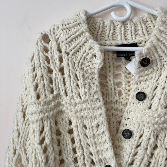 NWT cynthia rowley open knit button down sweater cardigan cream XL - Picture 2 of 6
